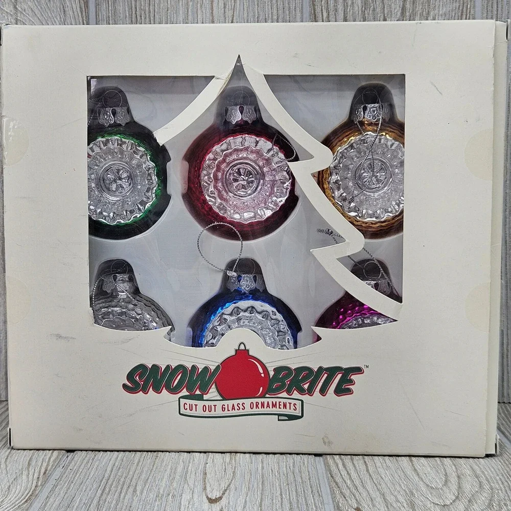 Snow Brite Restoration Hardware Cut Out Glass Ornaments Set of 6 Multi Indent